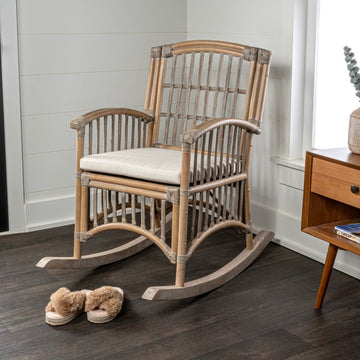Swayze Bohemian Farmhouse Woven Rattan/Wood Rocking Chair - JONATHAN Y